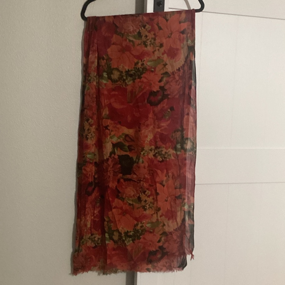 Couture Gypsy Floral Scarf - Red and Orange